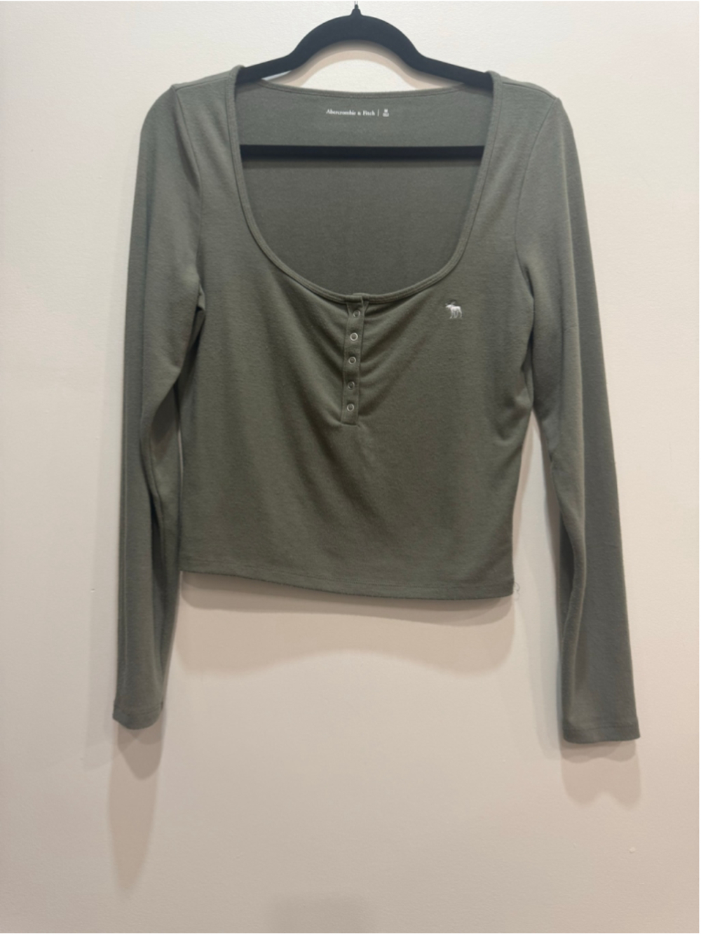 Abercrombie & Fitch Scoop Neck Henley Green Long Sleeve Tee M Y2K